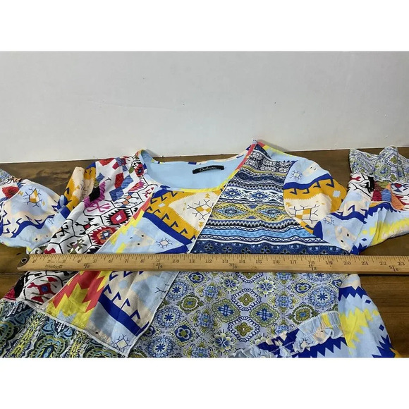 Calessa 3X Colorful Patchwork Print Flared Sleeve Lagenlook Womens Blouse - Picture 8 of 11
